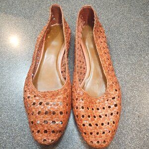 H Halston Irene Woven Coral Brown Leather Ballet Flats SIze 9 P202